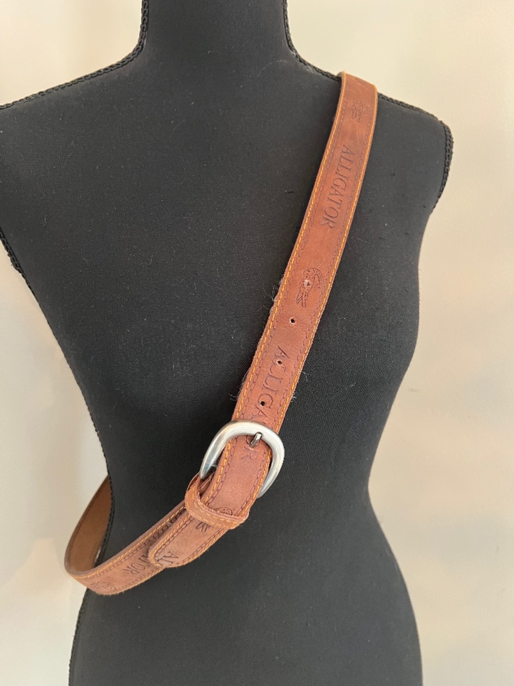 Vintage Men's Stamped with Alligator Symbol and Word Brown Leather Belt